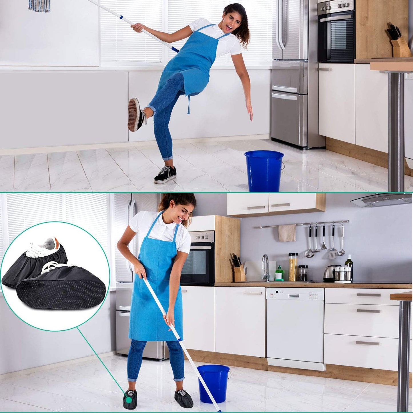 Frienda 8 Pairs Non Slip Reusable Shoe Covers Waterproof Boot Covers for Household Carpet Floor Protection Machine Washable(Large)