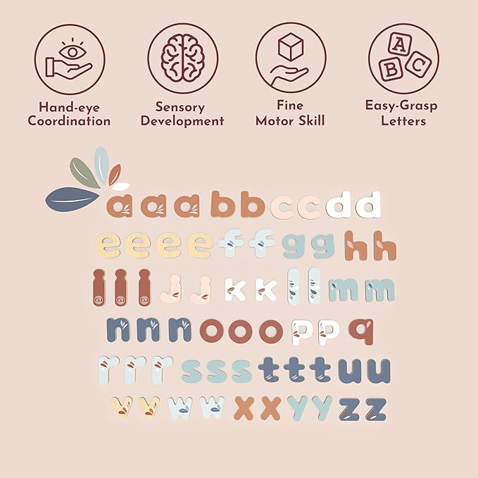SPEEDY MONKEY Multicolor Magnetic Letters Set – 60 PCS FSC Wooden Lowercase Alphabet Magnets for Kids, Fun Educational Toy for Toddlers & Preschoolers, ABC Learning Tool Kit for Whiteboard & Classroom