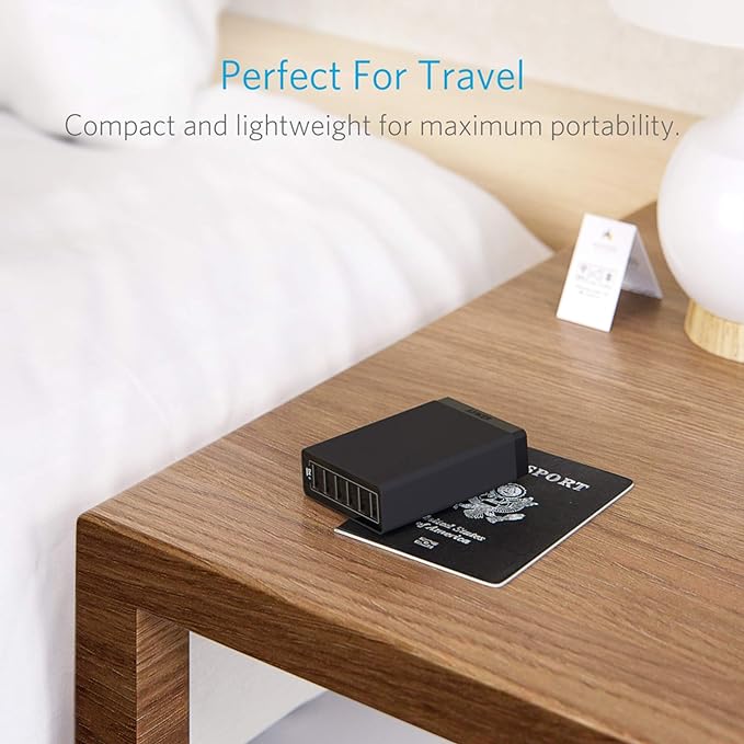 Anker Desktop Charger, 60W 6 Port USB Multiple Charging Hub, PowerPort 6 Multiple USB Charger, Campatible with iPhone, iPad, MacBook, Galaxy, LG, HTC, and More