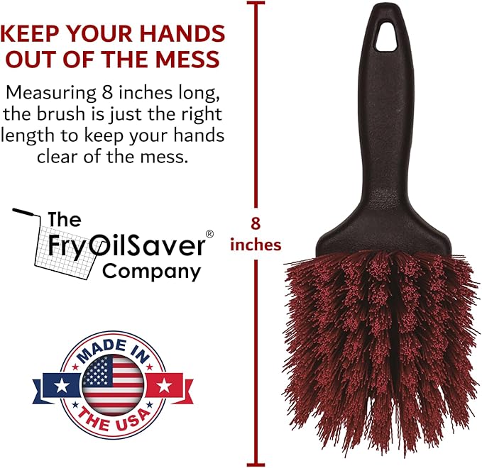 8 Inch Pot & Dish Kitchen Scrub Brush for Heavy-Duty Cleaning – Stiff Bristle Scrubber for Sink, Cast Iron, and Grill Grates - Kitchen Dish Scrubber Brush - 90048 by FryOilSaver Co.