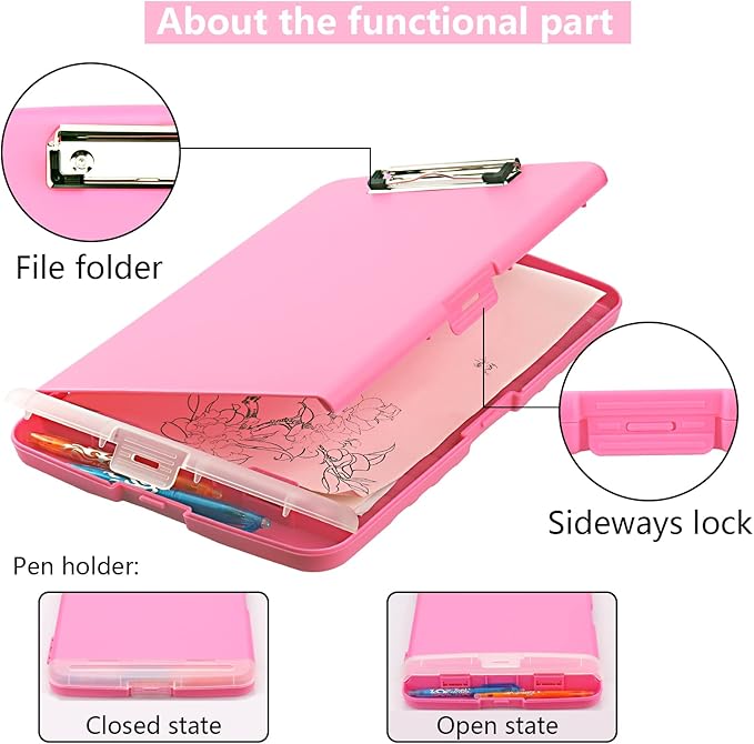 SFLHHDM Plastic Clipboard with Storage, High Capacity Clip Boards 8.5x11 with Storage, Heavy Duty Nursing Clipboard Folder, Clipboards Cute, Letter A4 Size Clipboards with Storage for Teachers, Nurse