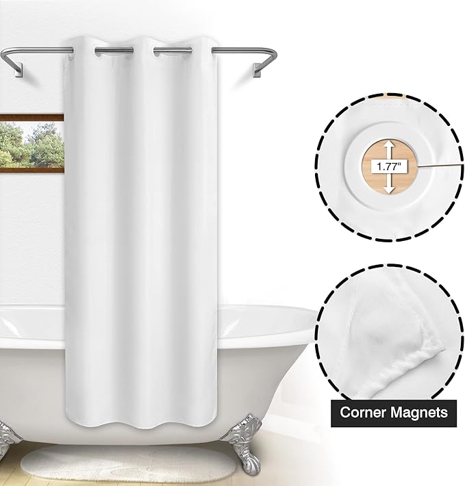 River Dream No Hook Stall Shower Curtain or Liner 36" Wide - Soft Microfiber Small Shower Curtain with Magnets for Narrow Stall, Waterproof Fabric & Machine Washable, White