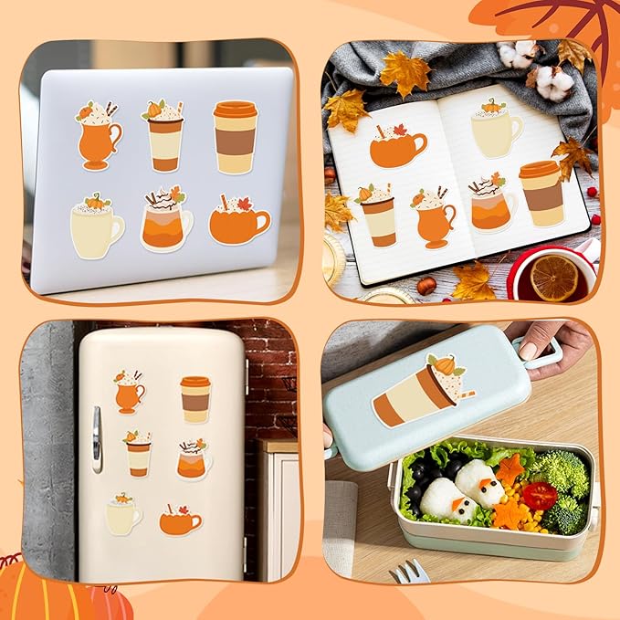 72pcs Fall-Theme Latte Sticky Notes & Pens & Ribbons Set, Cute Pumpkin Fall Element Latte Pastel Notepads Gift, Self-Stick Memo Pad for Thanksgiving Appreciation Back to School Party Favor