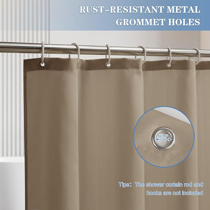 Nasitos Fabric Shower Curtain Liners 2 Pack - W72 x H72 - Washable & Water Resistant Cloth Shower Liner for Bathroom, Soft Hotel Quality, Standard Size (Khaki, 4 Separate Magnets Included)