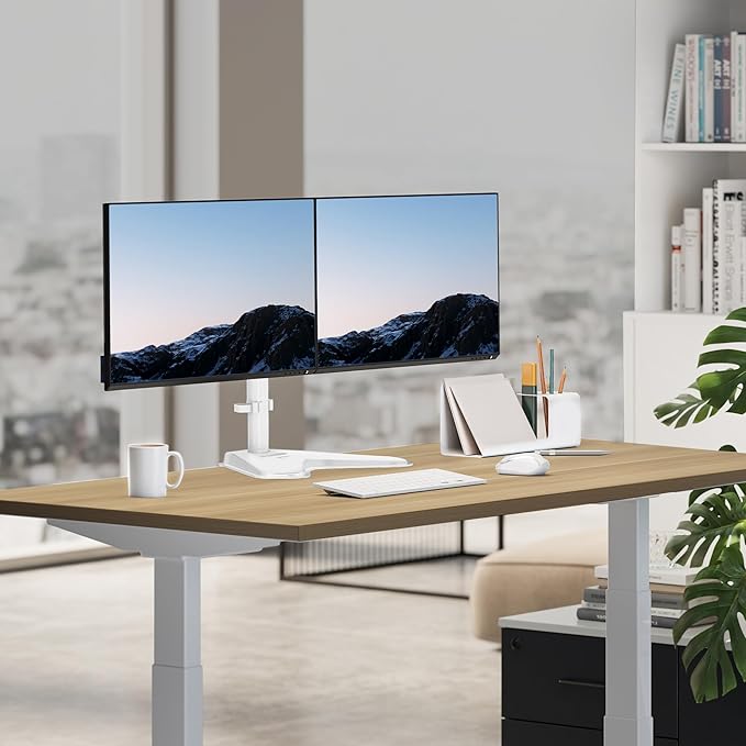 Mount-It! Dual Monitor Stand for Desk, Free Standing Monitor Stands for 2 Screens up to 19.8lbs per Arm, Fully Adjustable Dual Monitor Mount with Tilt, Swivel, Rotation with VESA 75 and 100, White
