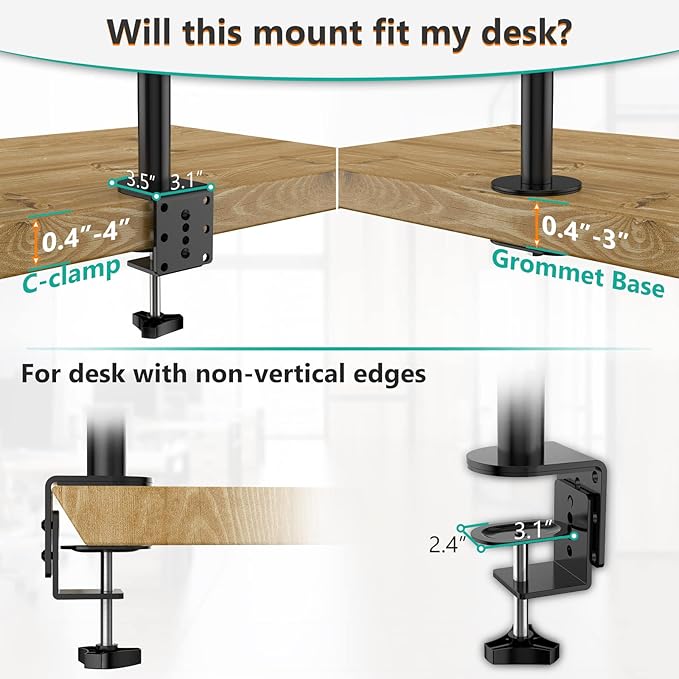 WALI Quad Monitor Desk Mount, 4 Monitor Stand Fits Heavy Duty Computer Screen up to 27 inch, Full Adjustable Arm Holds up to 22 lbs per Arm (M004), Black