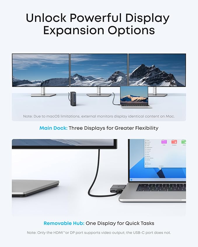 Anker Nano Laptop Docking Station with Detachable Hub, 13-in-1 USB-C Triple Display Docking with 2 HDMI+1 DP, 10 Gbps USB-C, 3 USB-A, Audio, SD/TF, Ethernet, 100W Max PD for Dell, Lenovo, HP, and More