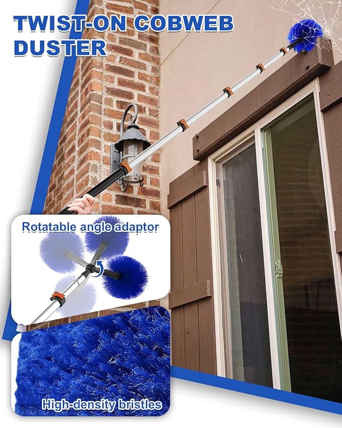 30Ft Reach Solar Panel Cleaning Brush Kit with 5-24ft Telescoping Pole, Water Fed Window Cleaner Tool with 20" Brush, Soap Dispenser, Cobweb Duster, Squeegee for Roof, CV, Gutter, Boat, Deck
