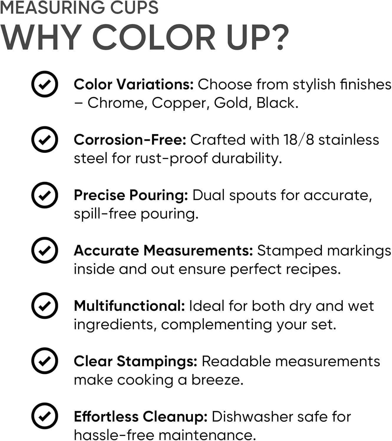 Color Up 1 Cup Measuring Cup (240 ml) – Premium Copper Stainless Steel, Accurate for Wet & Dry Ingredients, Embossed Markings, Easy-Pour Spouts, Dishwasher-Safe, Kitchen Essential