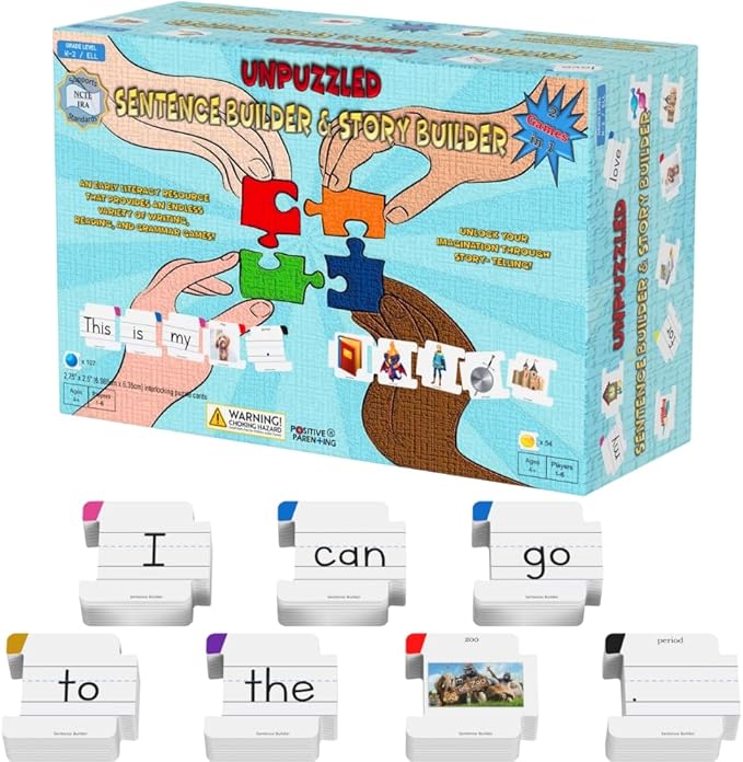 Sentence & Story Building 2-in-1 Educational Game for Kids | Phonics & Reading Puzzles Ages 6-8 | Learn Parts of Speech & Sight Words | Speech Therapy Materials for Kindergarten & 1st Grade