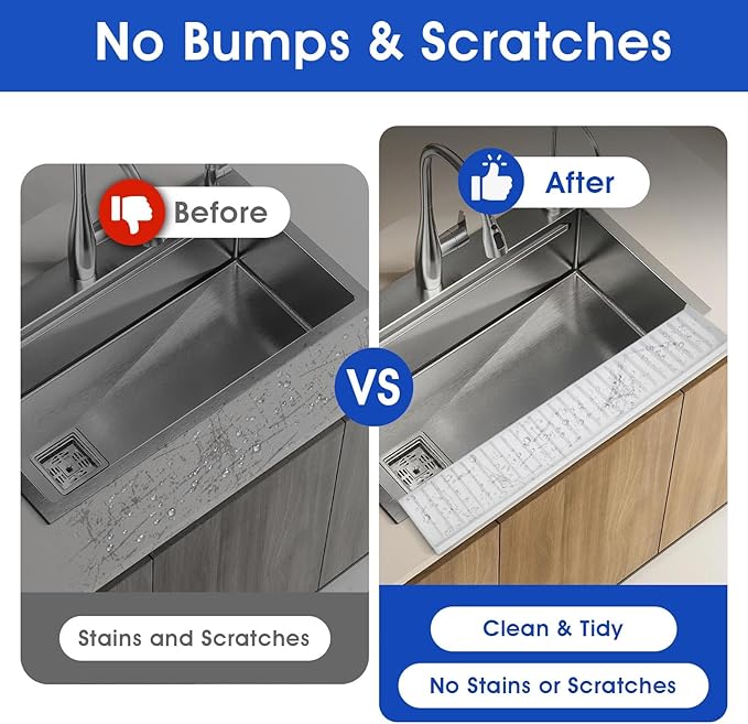 24"x4" Silicone Sink Edge Protector - Splash Guard with Suction Cups & 5° Tilt, Cuttable Edge Guard for Kitchen Sink, Bathroom,Granite & Quartz Countertops(White)