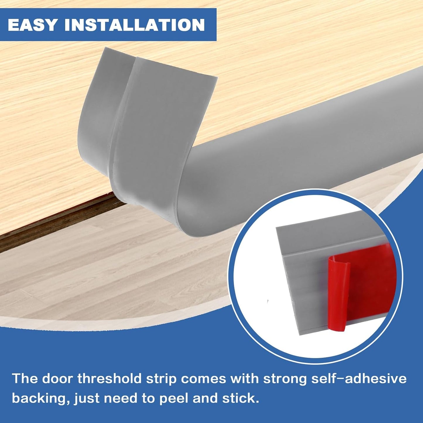 Vinyl Door Threshold Flooring Transition Strip Self Adhesive Carpet Edging Strip for Laminate Doorway Edge Threshold from 2/5" to 3/5" (Gray, 10 Ft)