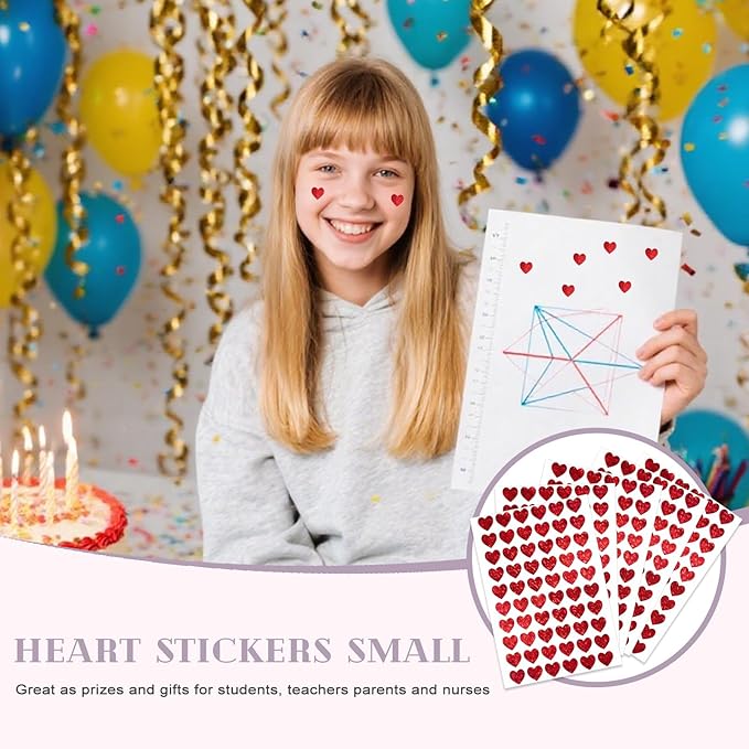 1800pcs Mini Heart Stickers (0.5 Inch), Holographic Red Small Stickers for Envelope Seals, Teacher Classroom Rewards, Planners, Scrapbooking & Valentines Day Decoration (30 Sticker Sheets)