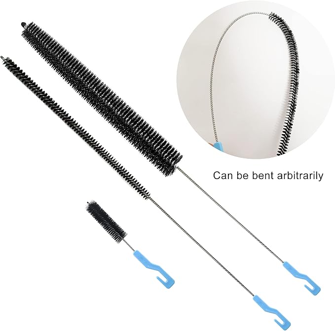 Dryer Lint Cleaner Kit, 3Pcs Nylon Bristle Brush, Flexible Stainless Steel Handle, for Cleaning Vent Trap & Refrigerator Coil