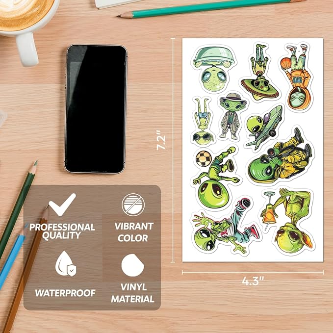 Funny Alien Lifestyle Stickers Pack 50Pcs Cool Vinyl Decals for Laptop Water Bottle Scrapbook Phone Notebook Teens Students Quirky Aesthetic Art Hat Skateboard Bottles