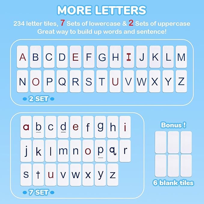 234 Foam Alphabet Tiles Magnetic Letters with Double-Side Magnet Board and Compartment Storage Case-Classroom Magnetic Letter Tiles for Phonics and Spelling