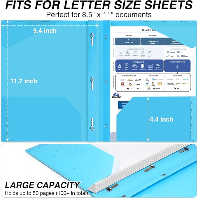 Sooez 6 Pack Plastic Folders with Pockets and Prongs, 3 Prong Folders with Writable Label, Heavy Duty 2-Pocket Folder with Brads, Letter Size Colored Folder Back to School Supplies