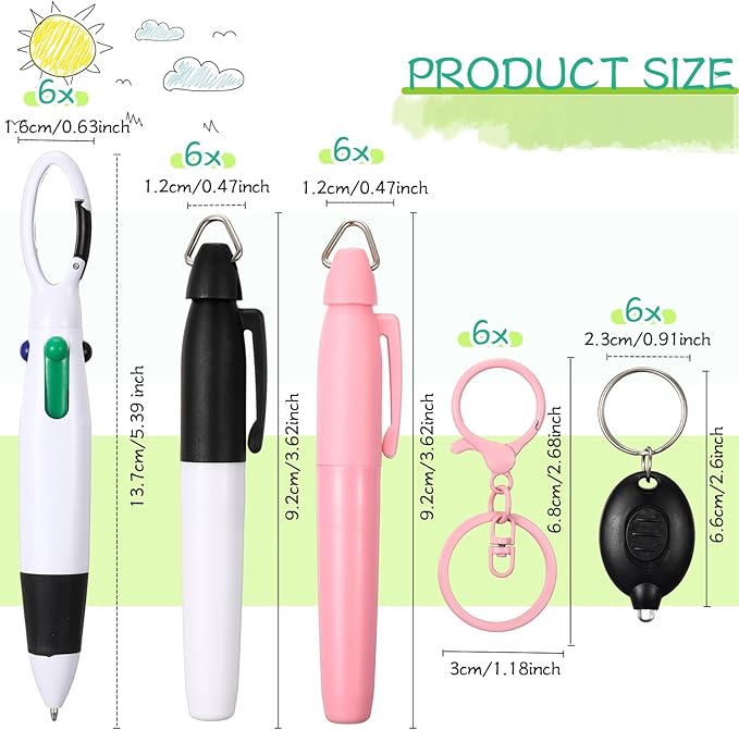 Chinco 30 Pcs Retractable Shuttle Pen Clip with Mini Highlighter Nurse Badge Pen Neon Marker LED Keychain Ring Clip
