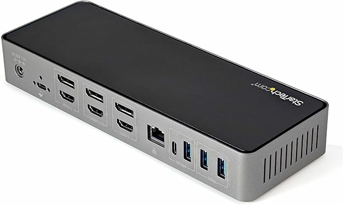 StarTech.com USB-C / USB-A Hybrid Docking Station for MacBook Pro / Air M1 M2 M3 M4 & Windows, Universal Triple 4K 60Hz HDMI DP Dock, Thunderbolt Compatible, 85W Laptop Charging - TAA, Black & Gray