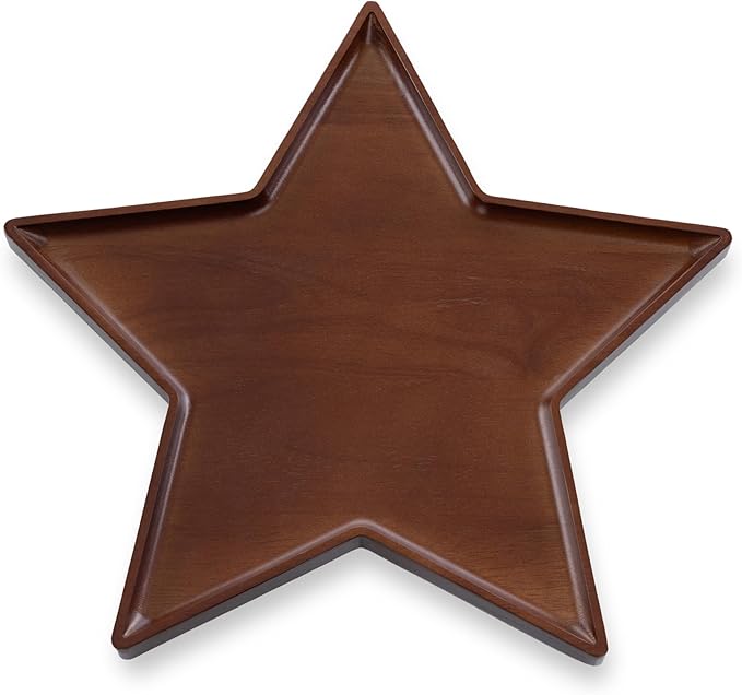 Picnic TIME Christmas Star Serving Tray, Holiday Appetizer Tray, Wooden Charcuterie Board, (Stained Parawood)