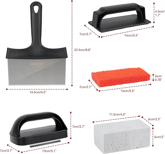 onlyfire 15Pcs Griddle Cleaning Kit for Blackstone, Flat Top Grill Cleaning Kit with Grill Stone, Griddle Scraper, Scouring Pads, Grill Bricks and Handles