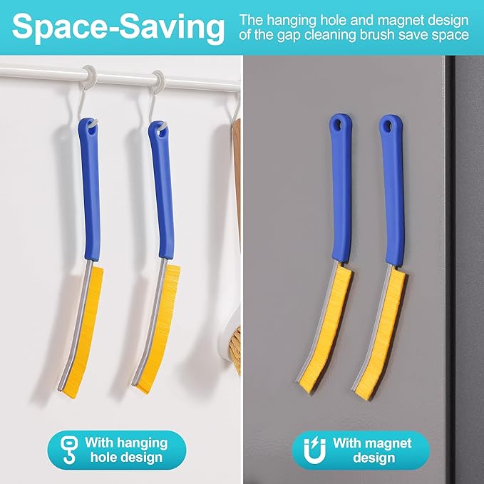 JOYMOOP 4 Pack Crevice Cleaning Brush, Blue Hard Bristle Grout Brush, House Cleaning Supplies, Magnetic Gap Cleaning Brush for Kitchen, Bathroom, Window, Toilet, Multifunctional Cleaning Tools
