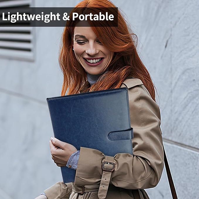 Professional Padfolio with Clipboard, Faux Leather Portfolio Folder Binder, Legal Pad Holder for A4 Letter Size Notepad, Resume, Writing Pad, Ideal Organizer for Business Office Conference (Blue)