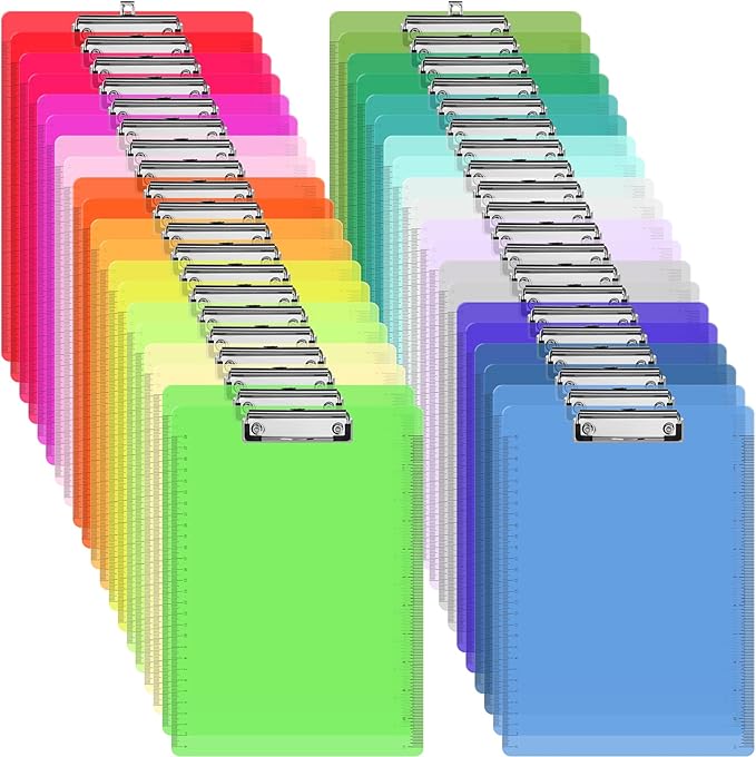 40 Pcs Plastic Clipboards Bulk with Scale Lines 20 Assorted Colors Clear Colored Clip Board 12.5 x 9 in Standard A4 Letter Size Low Profile Clipboard Portable for Classroom Office Supplies Students