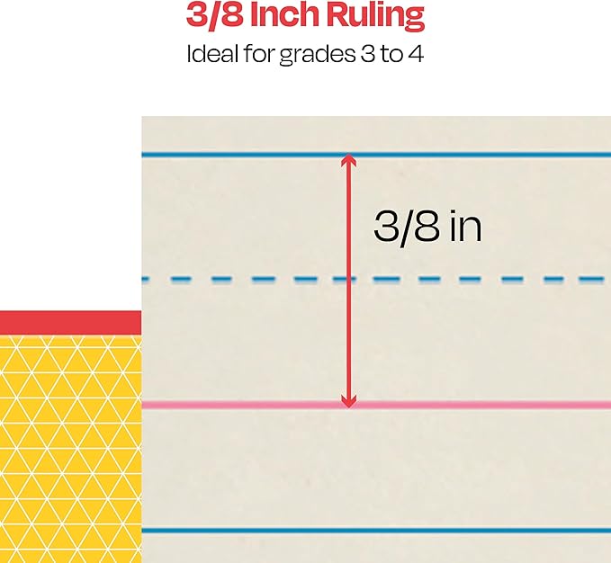 School Smart Zaner-Bloser Writing Paper, Handwriting Practice Lined Paper, Grade 3 to 4 Learning, 3/8 Inch Rule, 8 x 10-1/2 Inches, 500 Sheets