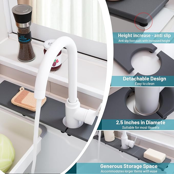 Fast Drying Faucet Mat for Kitchen Sink, Water Absorbent Diatomite Stone Sink Tray with Raised Feet, Kitchen Sink Splash Guard, Prevents Moisture Buildup, Durable Protector for Bathroom Counter