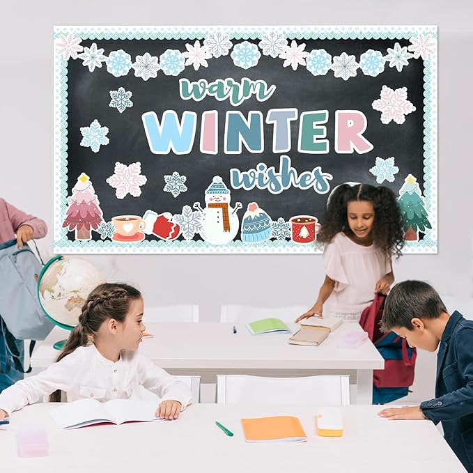 Winter Bulletin Board Decoration Warm Winter Wish Bulletin Board Set Snowflakes Snowman Cutouts Classroom Decoration for School Chalkboard Wall Door Holiday Christmas Xmas Supplies