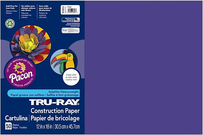 Tru-Ray® Construction Paper, 50% Recycled, 12" x 18", Purple, Pack Of 50