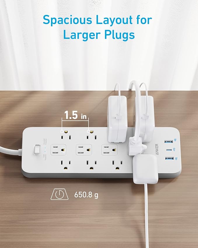 Anker Power Strip with 2100J Surge Protector, Outlet Extender, 5ft Extension Cord with Multiple Outlets, 12 AC, 2 USB A,1 USB C Port for 20W, Home Office, Dorm Room Essentials, TUV Listed