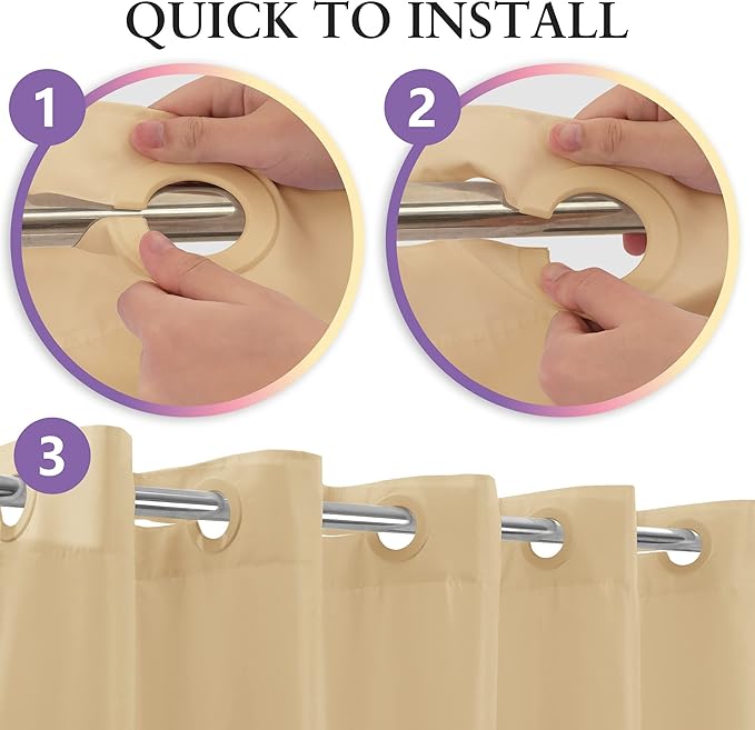 Fabric Shower Curtain No Hooks & Liner Needed - Soft Waterproof Hotel Cloth Shower Curtain Washable with Hooks Built-in, Beige, 71x74 Standard Size