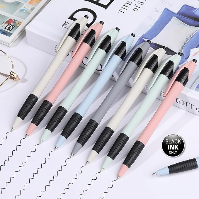 Pens Bulk, 60 Pack Morandi Gripped Slimster Ballpoint Pens Black Ink 1.0mm Medium Point Smooth Writing, Click Pens with Comfort Grip for Teachers, Students, Servers, School & Office Gifting