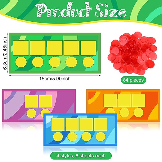 Sound Box Mats and Chips 24 Pcs Dry Erase Mats and 84 Pcs Chips Phonemic Awareness Games Phonics Reading Games Ezread Sound Box Kit(Bright Style,Cardboard)