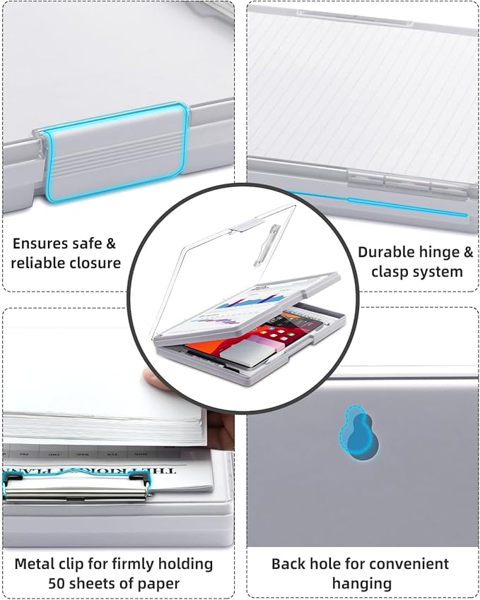 Clearview Clipboard with 2 Storage, Dry Erase 8.5x11 Heavy Duty ClipBoards - High Capacity Coaches Clip Board with Pen Holder - Side Opening Plastic Nursing Clip Case (Lvory)