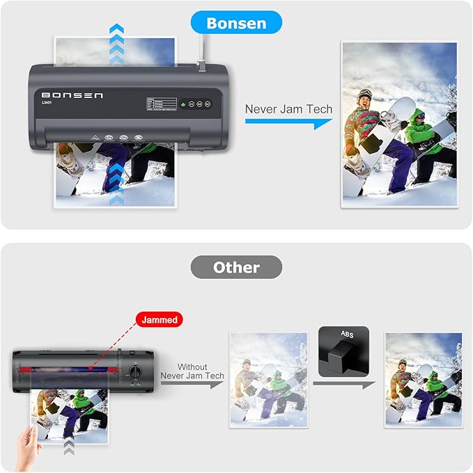 BONSEN A4 Laminator Machine, 9.33-Inch Thermal Laminator with Never Jam Technology, 100 Laminating Sheets, Laminates Photos Cards Documents, 4-in-1 Personal Laminators for Teachers Home Office School