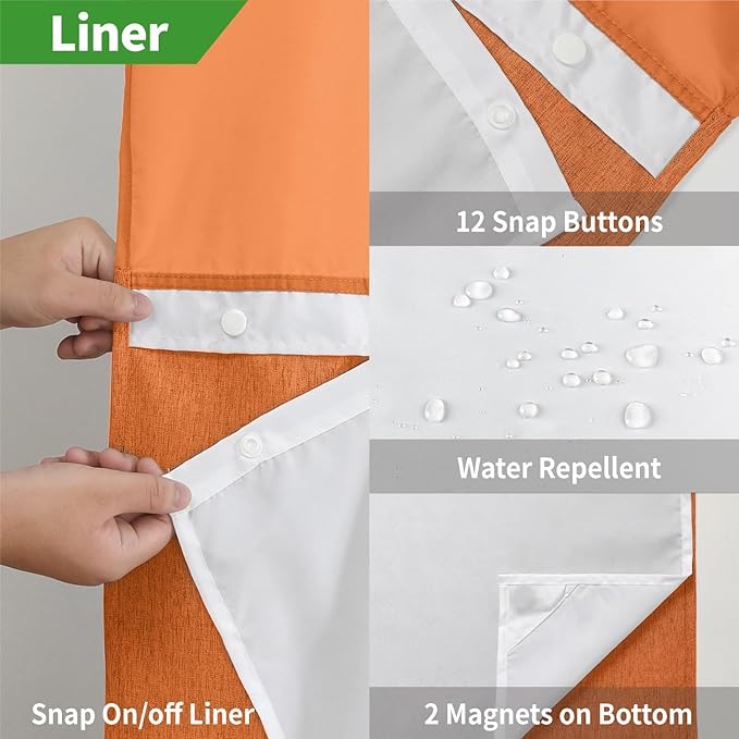 No Hooks Needed Linen Textured Shower Curtain with Snap-in Fabric Liner Set,Hotel Luxury Decor Waterproof Shower Curtains for Bathroom with Mesh Top Window,Washable,71Wx74H,Burnt Orange