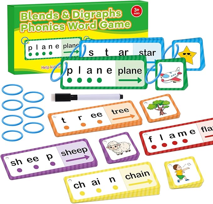 Phonics Games Flash Cards for Kids, Sight Word Spelling Games, Digraphs and Blends flashcards, Speech Therapy Toys for Toddlers, Learn to Read, Preschool Kindergarten Learning Activities