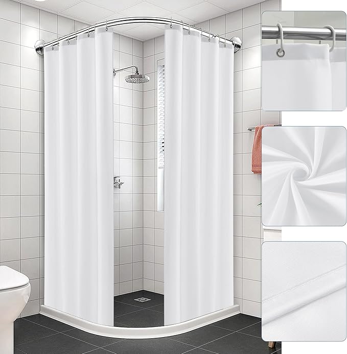 Nasitos Stall Fabric Shower Curtain Liners with Magnets 2 Pack - W54 x H78 - Water Repellent & Lightweight Long Stall Size Shower Curtains for Bath Tub, Machine Washable (White, Magnets Included)