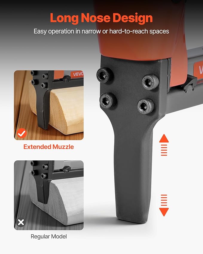VEVOR Pneumatic Staple Gun, 22 Gauge Long-Nose Upholstery Stapler for 71 Series Fine Wire Staples 3/8-inch Crown 1/4"-5/8" Length, Max 180PCS Loading Air Staple Gun for Upholstering, Woodworking, DIY