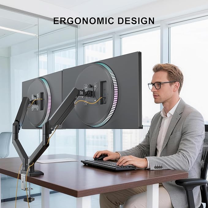 WALI Dual Monitor Stand for 13-32 inch Computer Screens, Dual Monitor Arms for 2 Monitors Holds up to 22 lbs, Height Adjustable Gas Spring Dual Monitors Mount, VESA 75x75/100x100mm (GSMP002N), Black