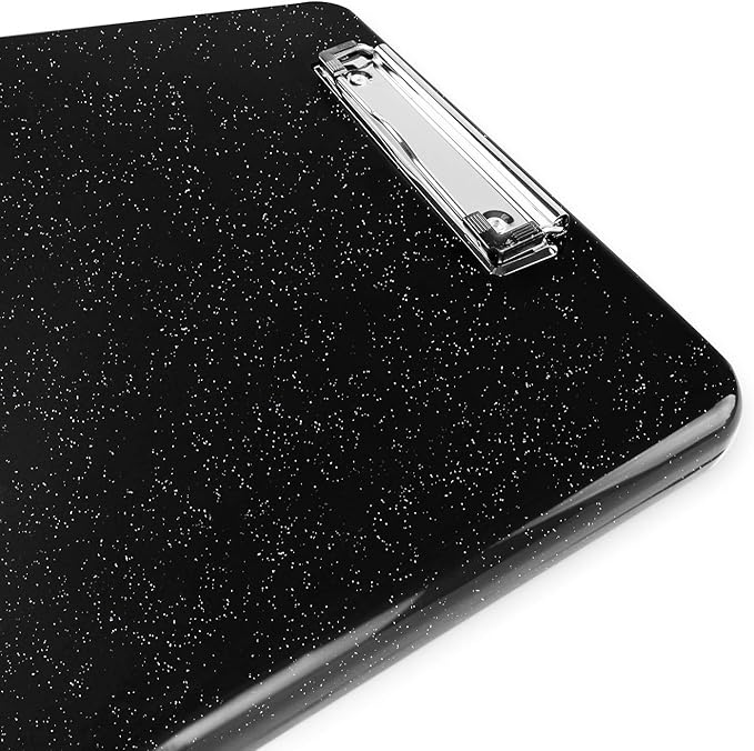 Clipboard with Storage Slim Folding for Nursing, Teachers, Coaches & Office, Plastic Heavy Duty with Pen Holder (9.5” x 13.5”) (Black White Splatter)