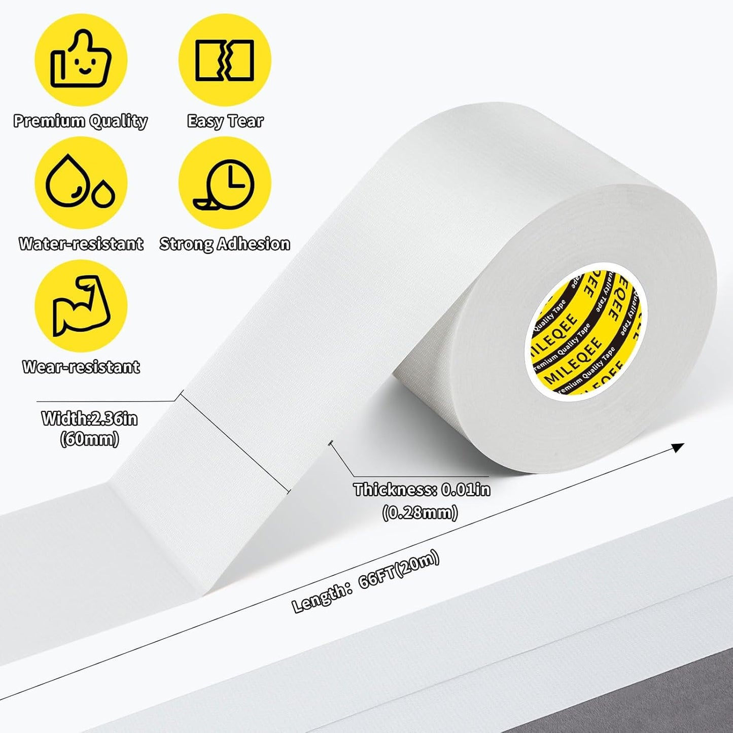 3Pack Duct Tape Heavy Duty Single Sided, Strong Adhesive High Strength, Waterproof Mesh Tape for Indoor Outdoor Repairing Sealing Bonding, Easy Use Hand Tearable, 2.36 Inch x 66 Feet, White