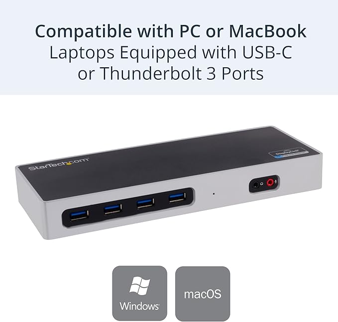 StarTech.com USB-C & USB-A Dock - Dual Monitor 4K 60Hz Dock DisplayPort + HDMI - Hybrid USB 3.0 Docking Station for USB-C/USB-A Laptops - 6x USB Type-A, GbE - USB 3.1 Gen 1 - Mac/Windows (DK30A2DH)