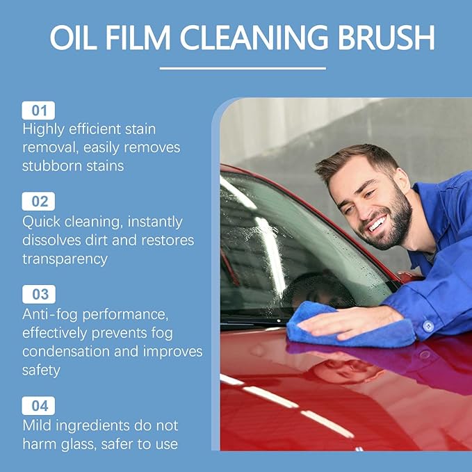 CAPEDIEM 2025 NEW Fululuer Automotive Oil Film Cleaning Brush for Car Windows, Clear Vision Glass Cleaner, Windshield Cleaner, Anti-Rain Fog Cleaning Glass Brush with Refill, Improves Clarity