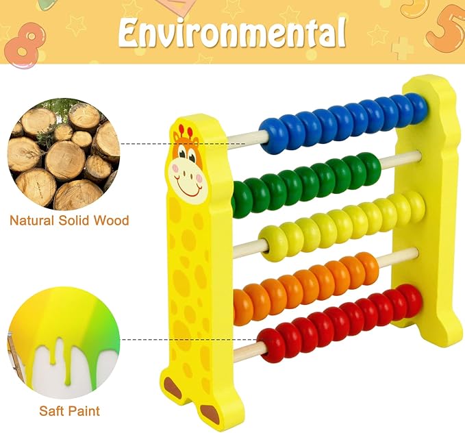 Sealive Wooden Counting Toy - 50 Beads Abacus for Kids Math, Cartoon Giraffe Counters for Kids, Counting Toys for Preschool Learning & Development, Develops Coordination, Motor Skills