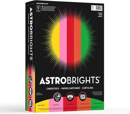 Astrobrights® Color Card Stock, 8 1/2" x 11", FSC® Certified, 65 Lb, Vintage Assortment, Pack Of 250 Sheets