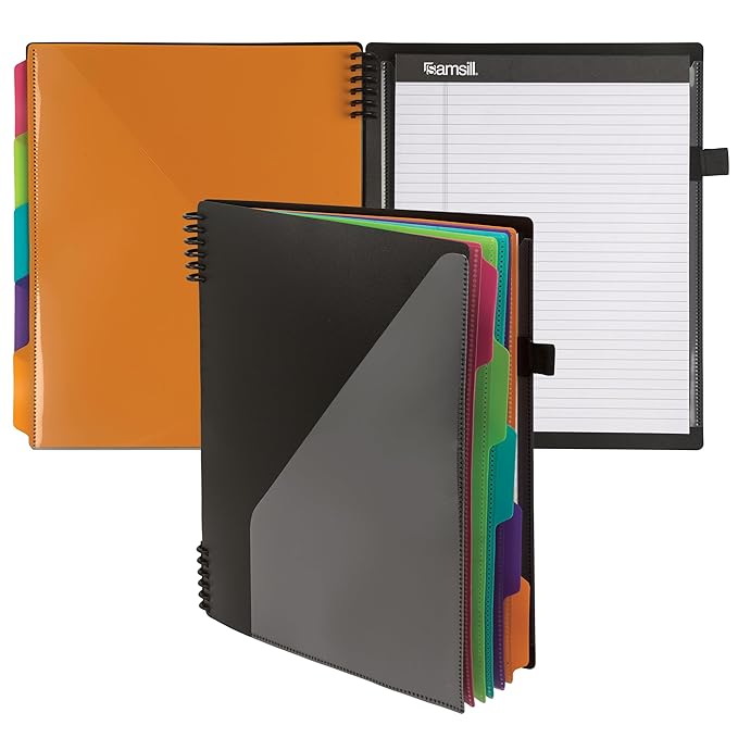 Samsill Spiral Folder Organizer - 5 Dividers & 10 Pockets with Notepad Holder, Multi Pocket Color Cordinated Folder Binder with Customizable Tabs, Document Organizer (Left Handed, Fashion)
